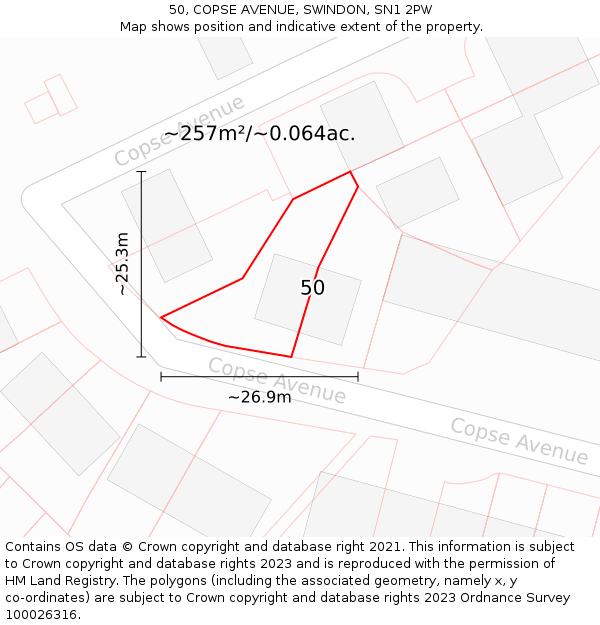 50, COPSE AVENUE, SWINDON, SN1 2PW: Plot and title map