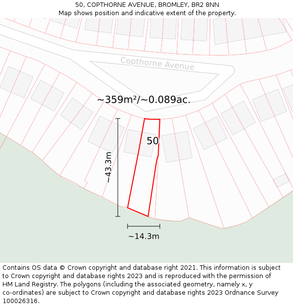 50, COPTHORNE AVENUE, BROMLEY, BR2 8NN: Plot and title map