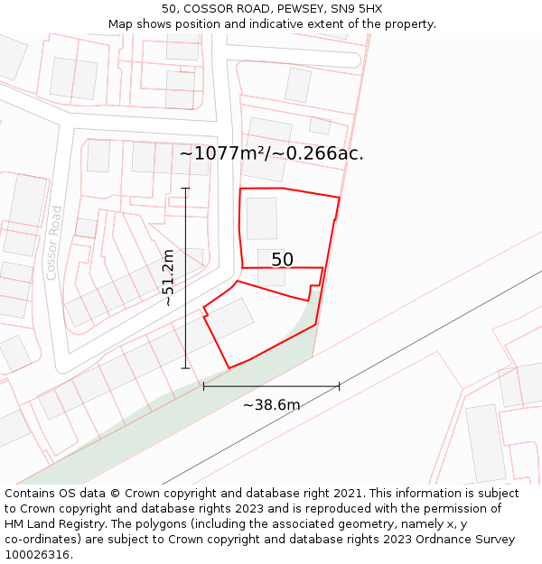 50, COSSOR ROAD, PEWSEY, SN9 5HX: Plot and title map