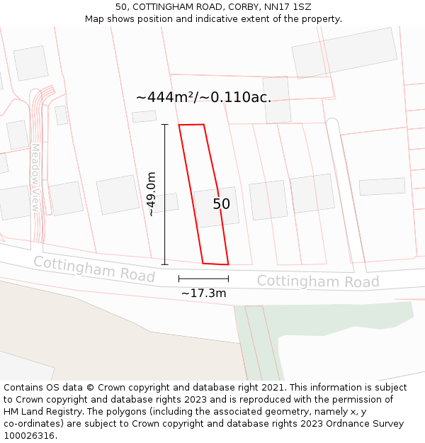 50, COTTINGHAM ROAD, CORBY, NN17 1SZ: Plot and title map