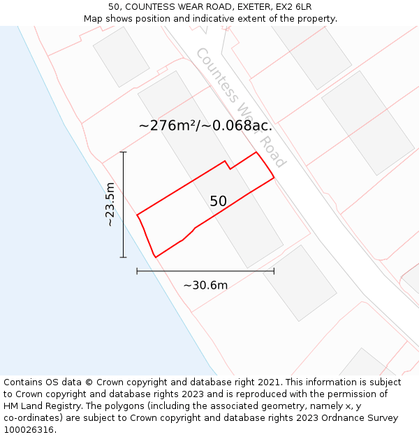 50, COUNTESS WEAR ROAD, EXETER, EX2 6LR: Plot and title map