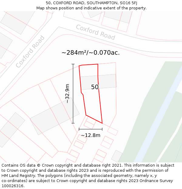 50, COXFORD ROAD, SOUTHAMPTON, SO16 5FJ: Plot and title map