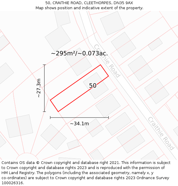 50, CRAITHIE ROAD, CLEETHORPES, DN35 9AX: Plot and title map