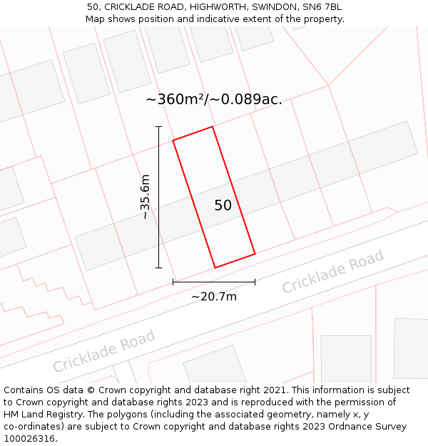 50, CRICKLADE ROAD, HIGHWORTH, SWINDON, SN6 7BL: Plot and title map