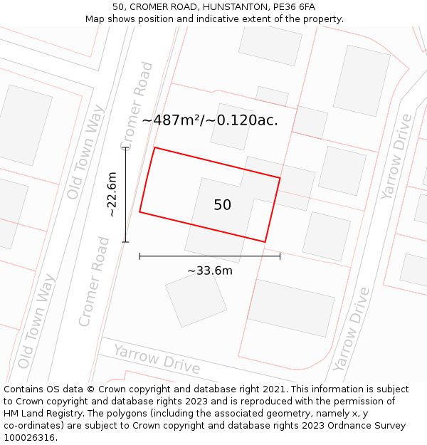 50, CROMER ROAD, HUNSTANTON, PE36 6FA: Plot and title map