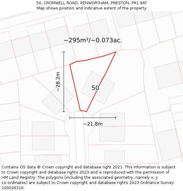 50, CROMWELL ROAD, PENWORTHAM, PRESTON, PR1 9AT: Plot and title map