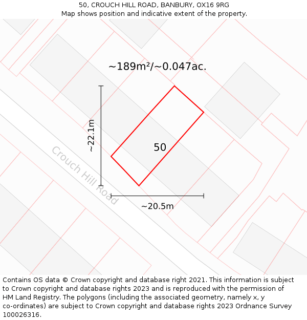 50, CROUCH HILL ROAD, BANBURY, OX16 9RG: Plot and title map