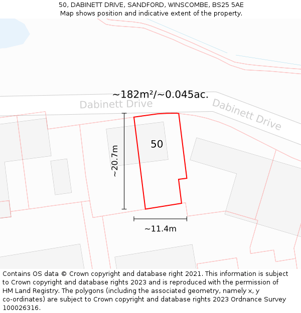 50, DABINETT DRIVE, SANDFORD, WINSCOMBE, BS25 5AE: Plot and title map