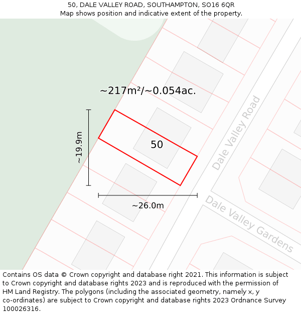 50, DALE VALLEY ROAD, SOUTHAMPTON, SO16 6QR: Plot and title map