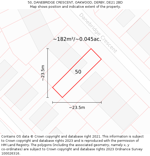 50, DANEBRIDGE CRESCENT, OAKWOOD, DERBY, DE21 2BD: Plot and title map