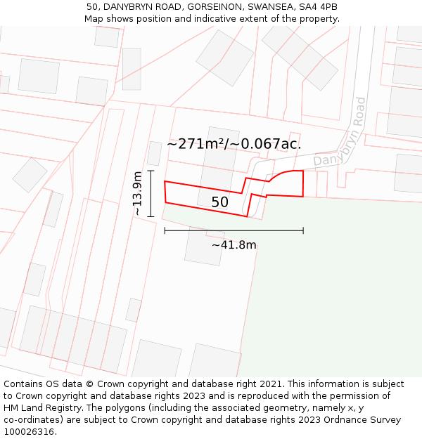 50, DANYBRYN ROAD, GORSEINON, SWANSEA, SA4 4PB: Plot and title map