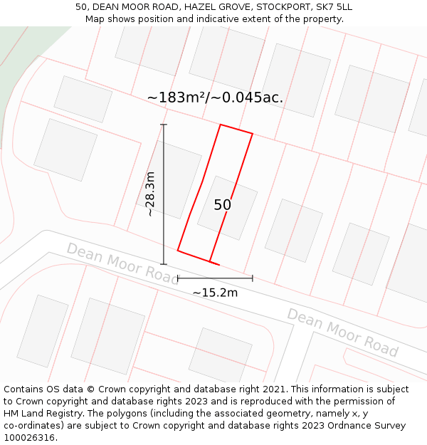 50, DEAN MOOR ROAD, HAZEL GROVE, STOCKPORT, SK7 5LL: Plot and title map