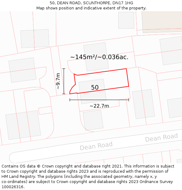 50, DEAN ROAD, SCUNTHORPE, DN17 1HG: Plot and title map