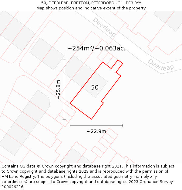 50, DEERLEAP, BRETTON, PETERBOROUGH, PE3 9YA: Plot and title map