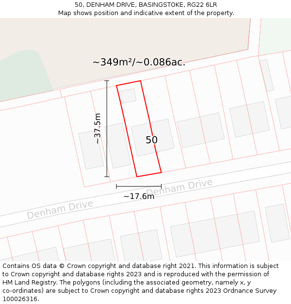 50, DENHAM DRIVE, BASINGSTOKE, RG22 6LR: Plot and title map