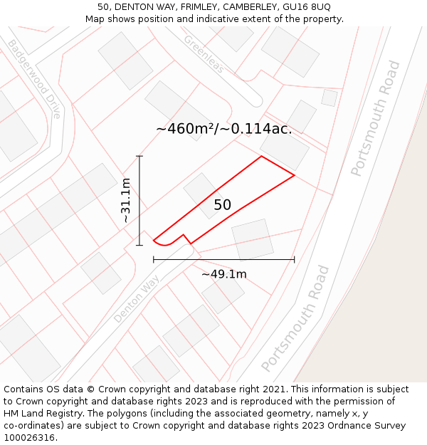 50, DENTON WAY, FRIMLEY, CAMBERLEY, GU16 8UQ: Plot and title map