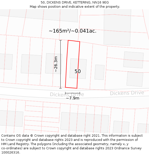 50, DICKENS DRIVE, KETTERING, NN16 9EG: Plot and title map