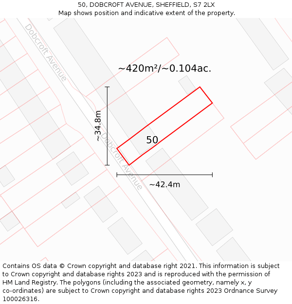 50, DOBCROFT AVENUE, SHEFFIELD, S7 2LX: Plot and title map