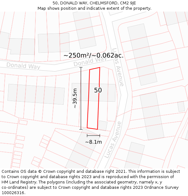 50, DONALD WAY, CHELMSFORD, CM2 9JE: Plot and title map