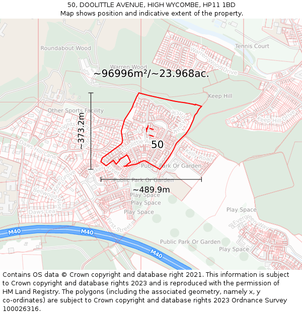 50, DOOLITTLE AVENUE, HIGH WYCOMBE, HP11 1BD: Plot and title map