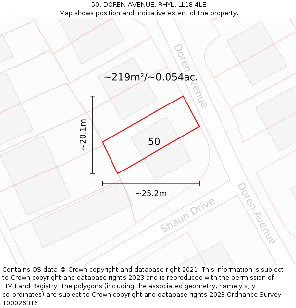 50, DOREN AVENUE, RHYL, LL18 4LE: Plot and title map