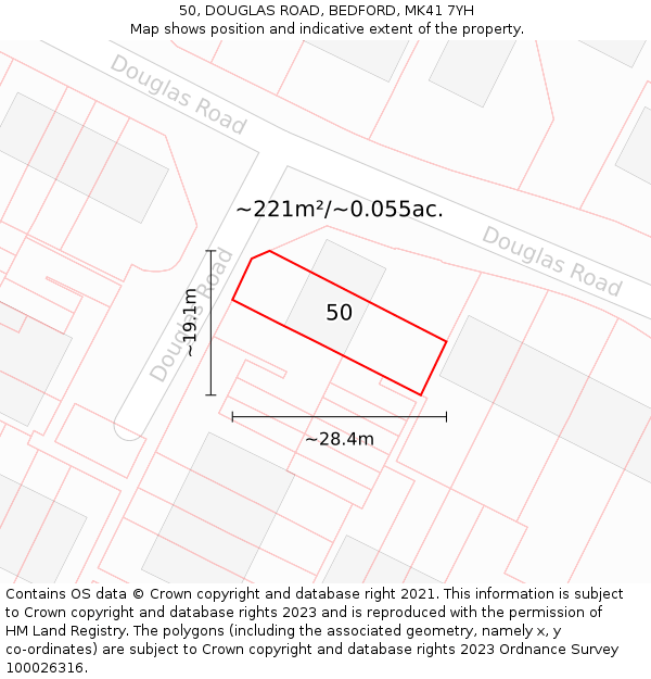 50, DOUGLAS ROAD, BEDFORD, MK41 7YH: Plot and title map