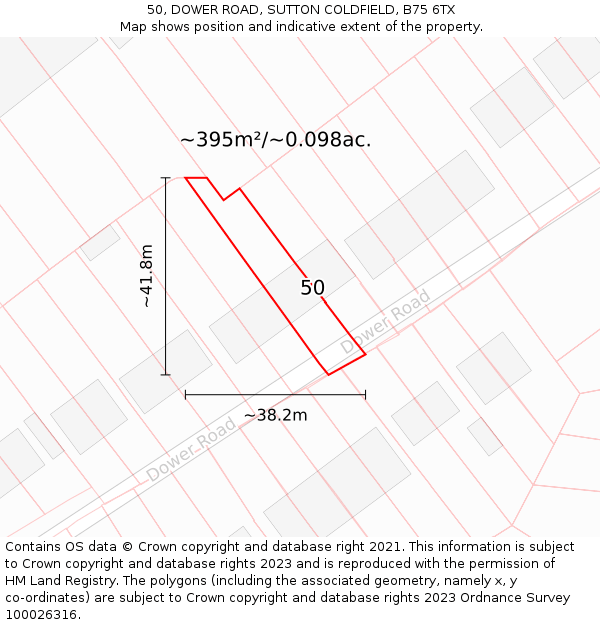 50, DOWER ROAD, SUTTON COLDFIELD, B75 6TX: Plot and title map