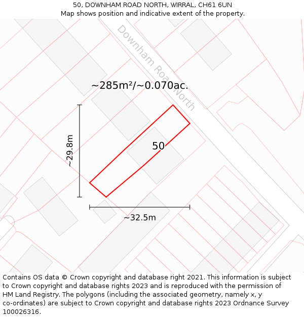 50, DOWNHAM ROAD NORTH, WIRRAL, CH61 6UN: Plot and title map