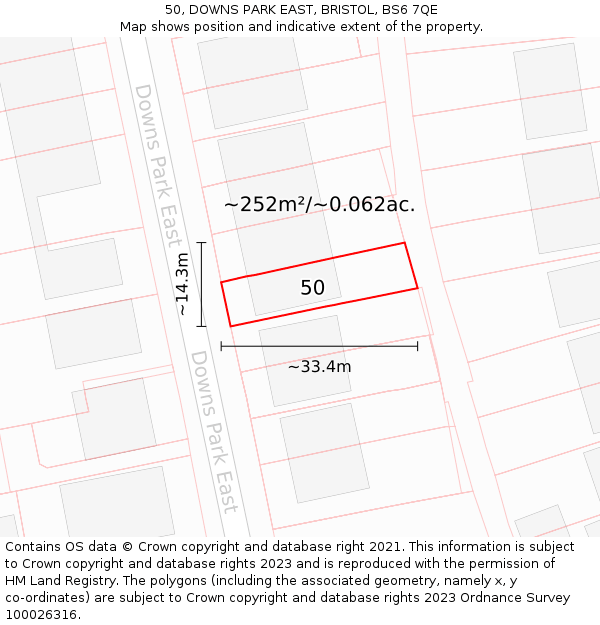 50, DOWNS PARK EAST, BRISTOL, BS6 7QE: Plot and title map