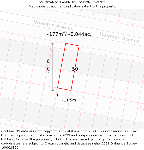 50, DOWNTON AVENUE, LONDON, SW2 3TR: Plot and title map