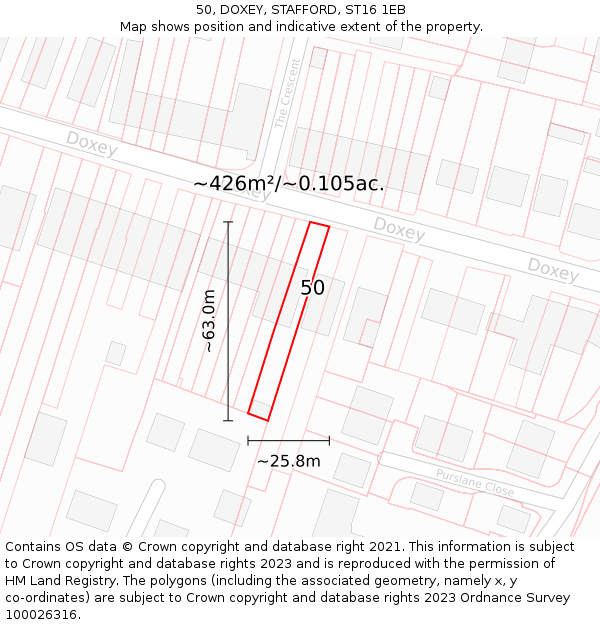 50, DOXEY, STAFFORD, ST16 1EB: Plot and title map