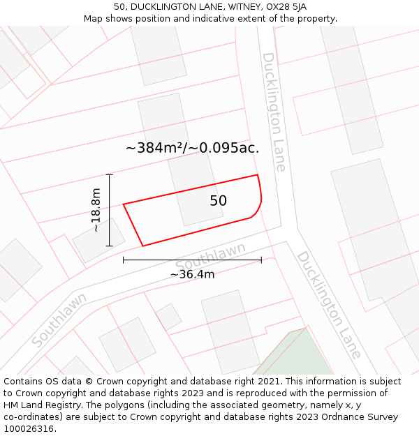 50, DUCKLINGTON LANE, WITNEY, OX28 5JA: Plot and title map