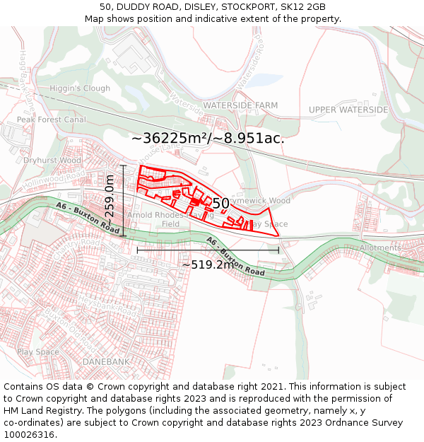 50, DUDDY ROAD, DISLEY, STOCKPORT, SK12 2GB: Plot and title map