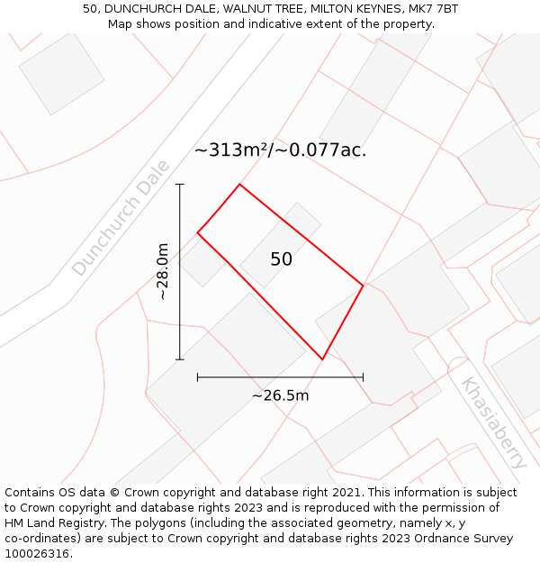 50, DUNCHURCH DALE, WALNUT TREE, MILTON KEYNES, MK7 7BT: Plot and title map