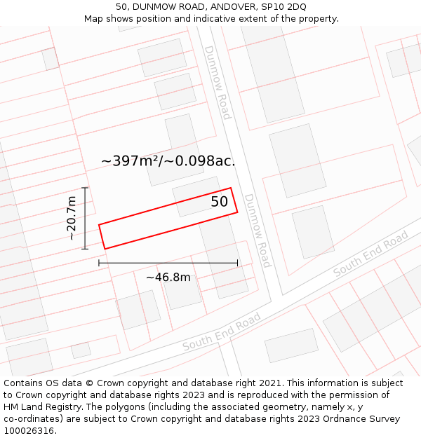 50, DUNMOW ROAD, ANDOVER, SP10 2DQ: Plot and title map