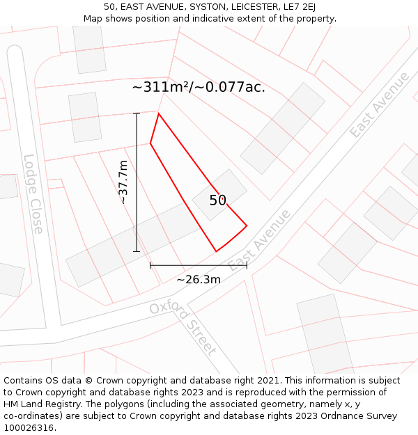 50, EAST AVENUE, SYSTON, LEICESTER, LE7 2EJ: Plot and title map