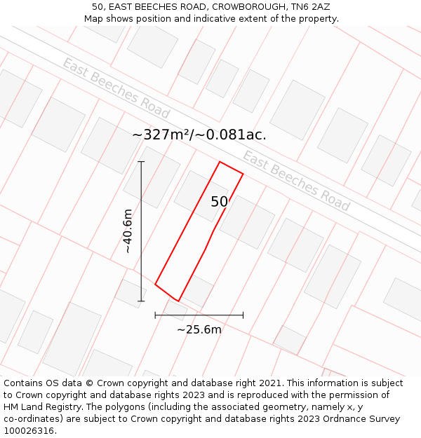 50, EAST BEECHES ROAD, CROWBOROUGH, TN6 2AZ: Plot and title map