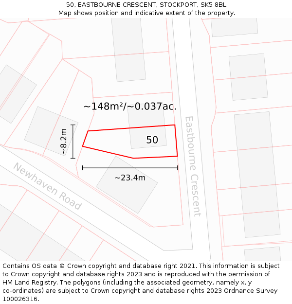 50, EASTBOURNE CRESCENT, STOCKPORT, SK5 8BL: Plot and title map