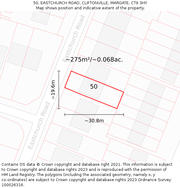 50, EASTCHURCH ROAD, CLIFTONVILLE, MARGATE, CT9 3HY: Plot and title map