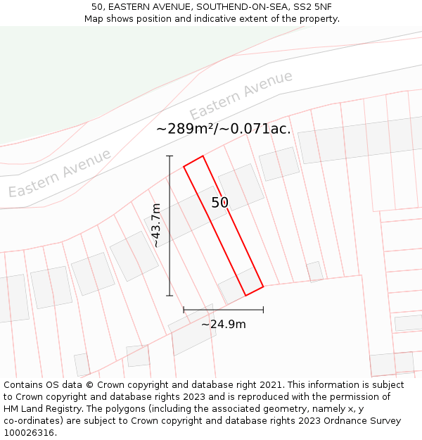 50, EASTERN AVENUE, SOUTHEND-ON-SEA, SS2 5NF: Plot and title map