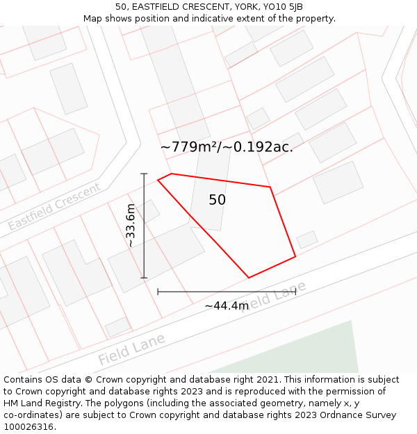 50, EASTFIELD CRESCENT, YORK, YO10 5JB: Plot and title map