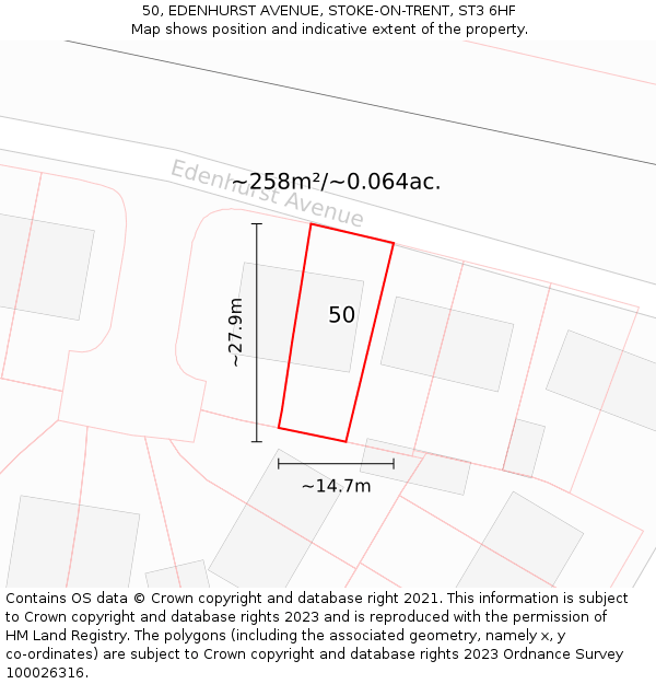 50, EDENHURST AVENUE, STOKE-ON-TRENT, ST3 6HF: Plot and title map