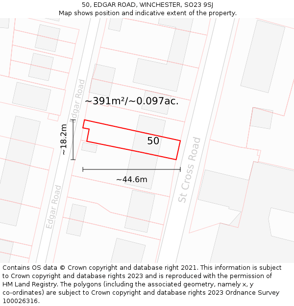 50, EDGAR ROAD, WINCHESTER, SO23 9SJ: Plot and title map