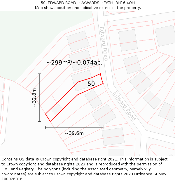 50, EDWARD ROAD, HAYWARDS HEATH, RH16 4QH: Plot and title map