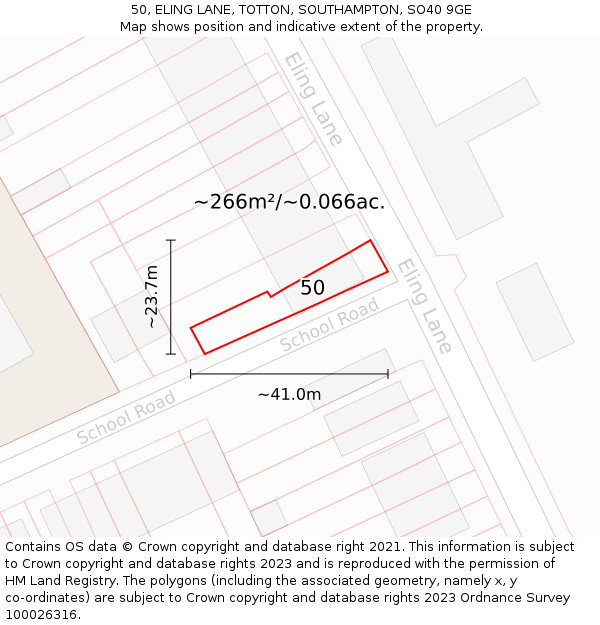 50, ELING LANE, TOTTON, SOUTHAMPTON, SO40 9GE: Plot and title map