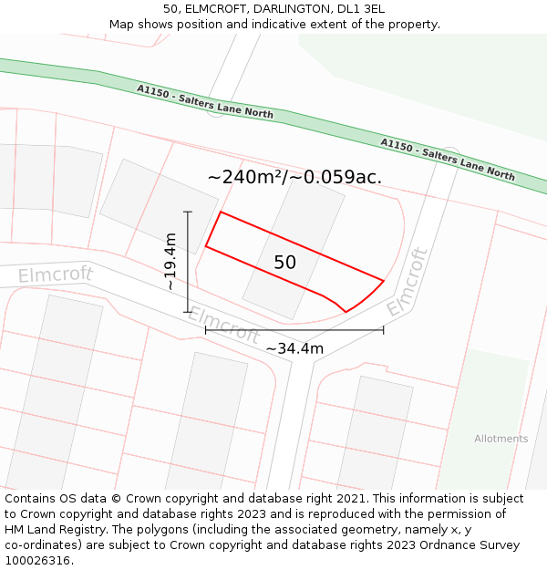 50, ELMCROFT, DARLINGTON, DL1 3EL: Plot and title map