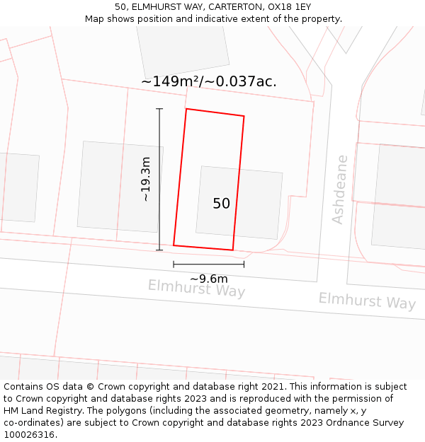 50, ELMHURST WAY, CARTERTON, OX18 1EY: Plot and title map