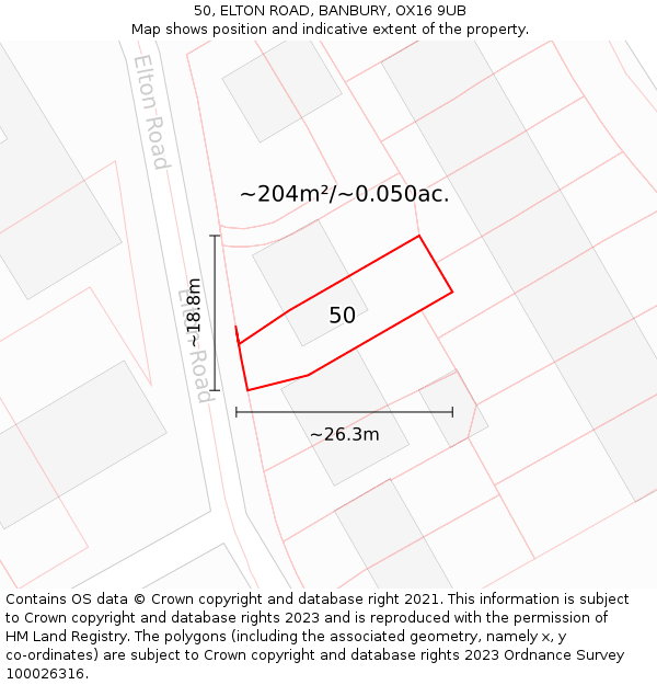 50, ELTON ROAD, BANBURY, OX16 9UB: Plot and title map