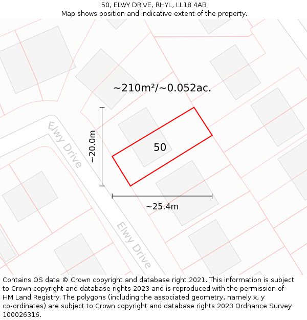 50, ELWY DRIVE, RHYL, LL18 4AB: Plot and title map