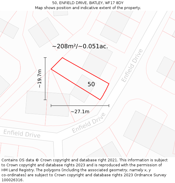 50, ENFIELD DRIVE, BATLEY, WF17 8DY: Plot and title map